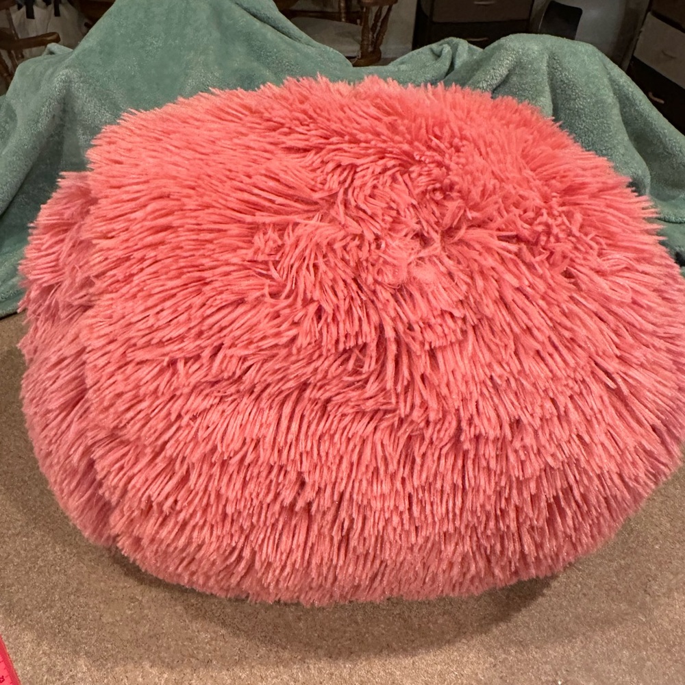 Plush Pink Shaggy Pouf